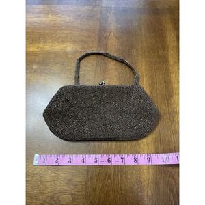 Joseph Magnin VTG Bronze Beaded Evening Bag Kiss Close